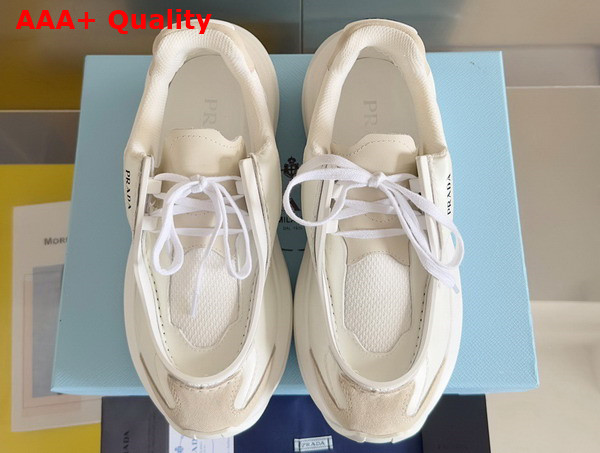 Prada Systeme Brushed Leather Sneakers with Bike Fabric and Suede Elements White 2EG424 Replica