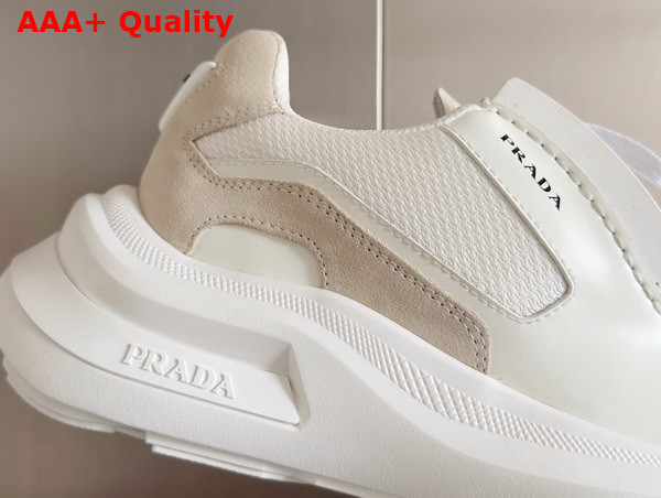 Prada Systeme Brushed Leather Sneakers with Bike Fabric and Suede Elements White 2EG424 Replica