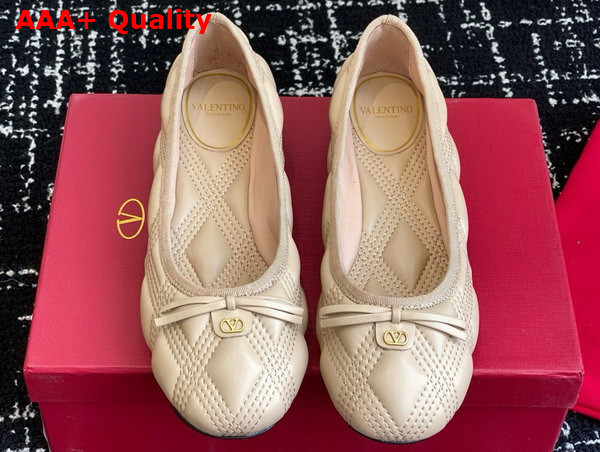 Valentino Ballet Flat in Beige Quilted Lambskin Replica