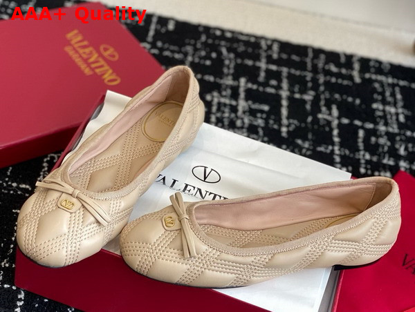 Valentino Ballet Flat in Beige Quilted Lambskin Replica
