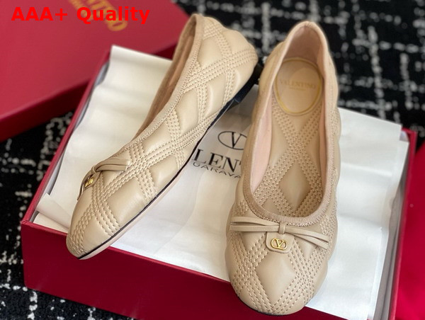 Valentino Ballet Flat in Beige Quilted Lambskin Replica