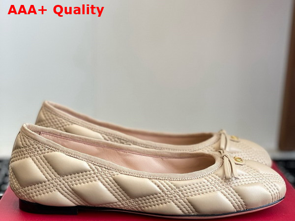 Valentino Ballet Flat in Beige Quilted Lambskin Replica