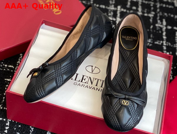 Valentino Ballet Flat in Black Quilted Lambskin Replica