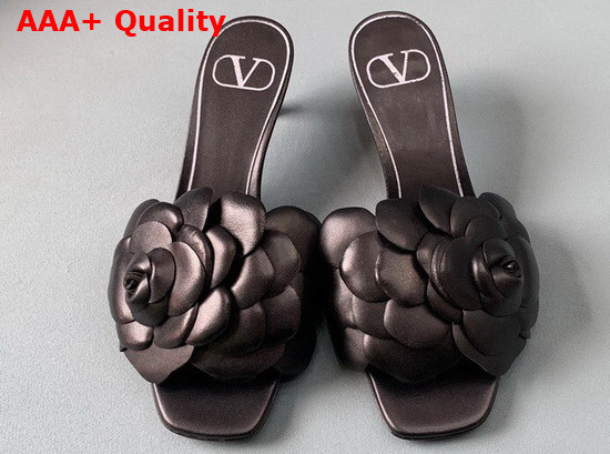 Valentino Garavani Atelier Shoes 03 Rose Edition Slide Sandal 55 mm Black Kidskin Slide Sandal Replica