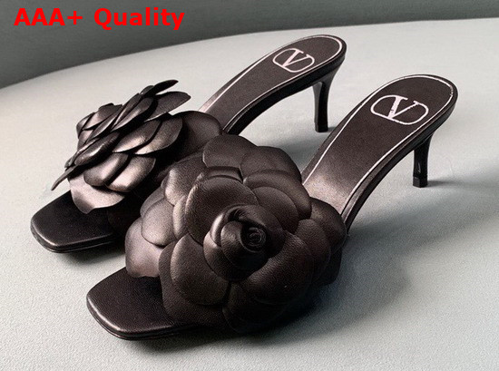 Valentino Garavani Atelier Shoes 03 Rose Edition Slide Sandal 55 mm Black Kidskin Slide Sandal Replica