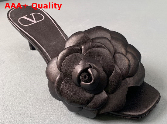 Valentino Garavani Atelier Shoes 03 Rose Edition Slide Sandal 55 mm Black Kidskin Slide Sandal Replica