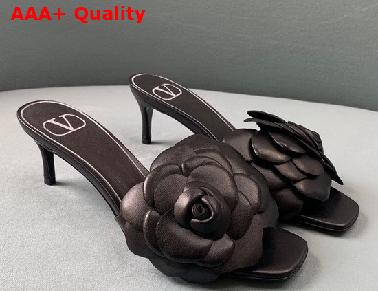 Valentino Garavani Atelier Shoes 03 Rose Edition Slide Sandal 55 mm Black Kidskin Slide Sandal Replica