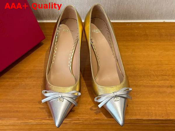 Valentino Garavani Bepointy Leather Pump Gold and Silver Replica