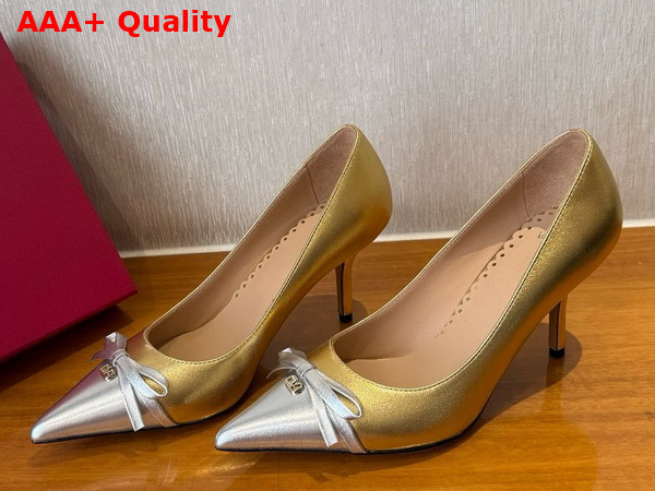 Valentino Garavani Bepointy Leather Pump Gold and Silver Replica