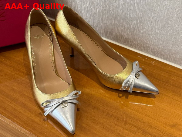 Valentino Garavani Bepointy Leather Pump Gold and Silver Replica