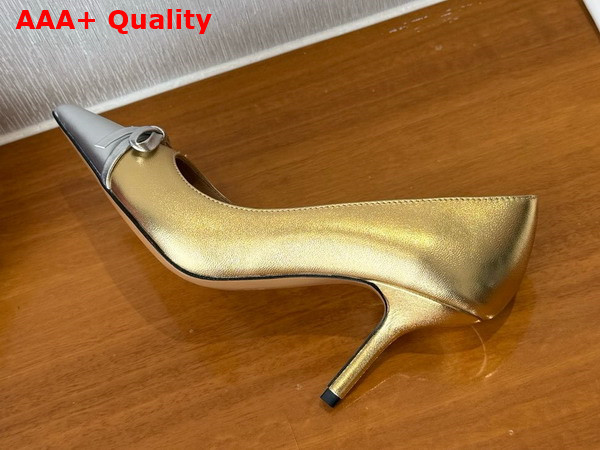 Valentino Garavani Bepointy Leather Pump Gold and Silver Replica
