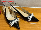 Valentino Garavani Bepointy Patent Leather and Kidskin Slingback Pump Black and Ivory Replica