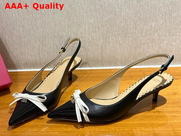 Valentino Garavani Bepointy Patent Leather and Kidskin Slingback Pump Black and Ivory Replica