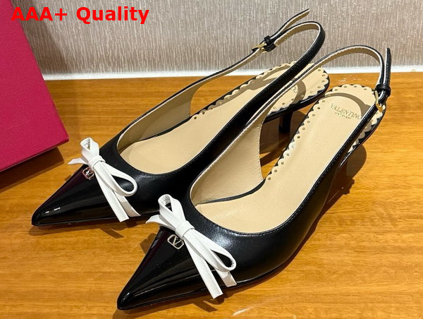 Valentino Garavani Bepointy Patent Leather and Kidskin Slingback Pump Black and Ivory Replica