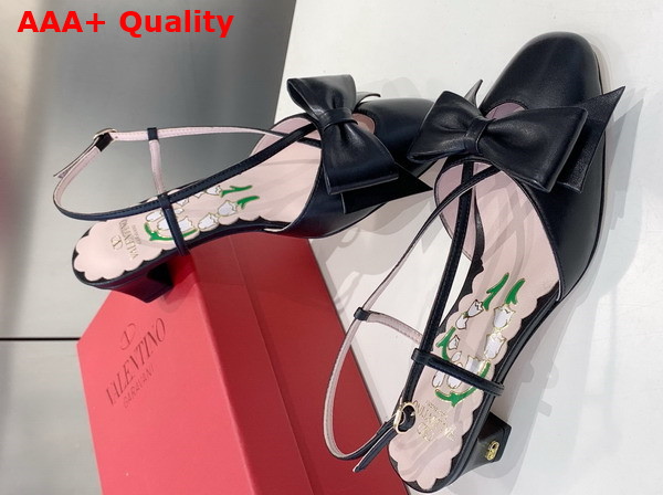 Valentino Garavani Bowow Kidskin Slingback Pump with Bow Detail Black Replica
