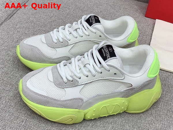 Valentino Garavani Bubbleback Sneaker in White Mesh with Grey Suede Details Replica