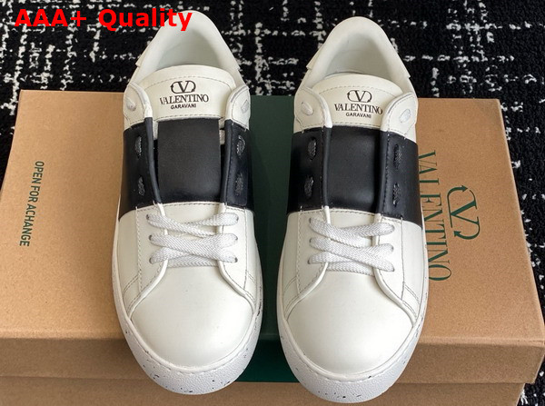 Valentino Garavani Calfskin Open Sneaker in White with Stripe Replica