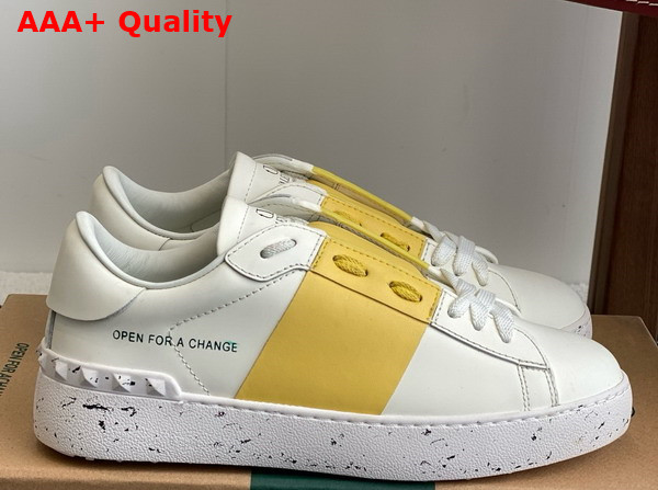 Valentino Garavani Calfskin Open Sneaker in White with Stripe Replica