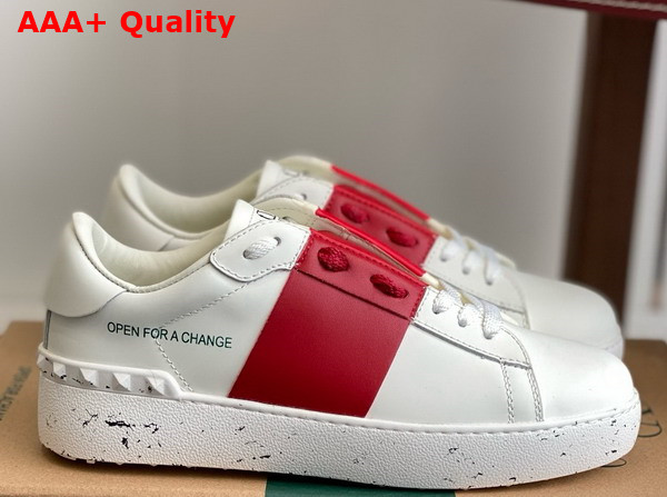 Valentino Garavani Calfskin Open Sneaker in White with Stripe Replica