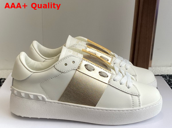 Valentino Garavani Calfskin Open Sneaker in White with Stripe Replica