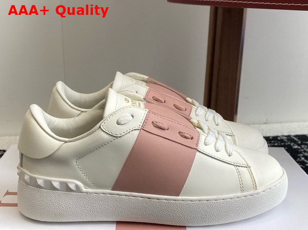 Valentino Garavani Calfskin Open Sneaker in White with Stripe Replica
