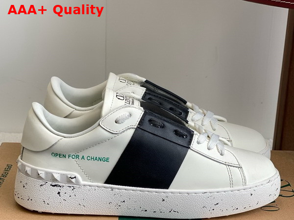 Valentino Garavani Calfskin Open Sneaker in White with Stripe Replica