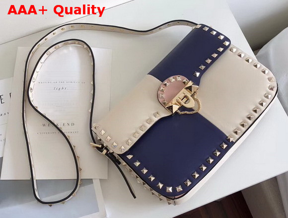 Valentino Garavani Demilune Cross Body Bag in White and Blue Soft Full Grain Calfskin Leather Replica
