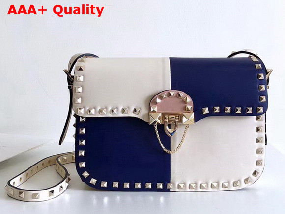 Valentino Garavani Demilune Cross Body Bag in White and Blue Soft Full Grain Calfskin Leather Replica