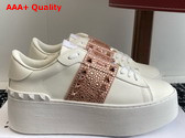 Valentino Garavani Flatform Rockstud Untitled Sneaker in Calfskin with Micro Studs White Rose Quartz Light Pink Replica