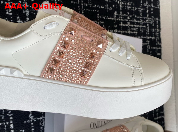 Valentino Garavani Flatform Rockstud Untitled Sneaker in Calfskin with Micro Studs White Rose Quartz Light Pink Replica