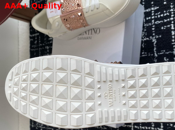 Valentino Garavani Flatform Rockstud Untitled Sneaker in Calfskin with Micro Studs White Rose Quartz Light Pink Replica