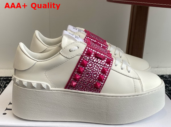 Valentino Garavani Flatform Rockstud Untitled Sneaker in Calfskin with Micro Studs White Rose Quartz Light Pink Replica