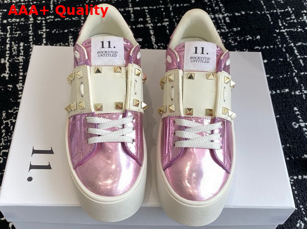 Valentino Garavani Flatform Rockstud Untitled Sneaker in Light Purple Metallic Calfskin Replica