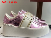 Valentino Garavani Flatform Rockstud Untitled Sneaker in Light Purple Metallic Calfskin Replica