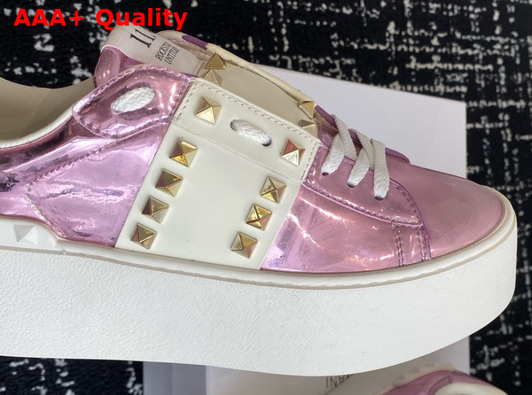 Valentino Garavani Flatform Rockstud Untitled Sneaker in Light Purple Metallic Calfskin Replica