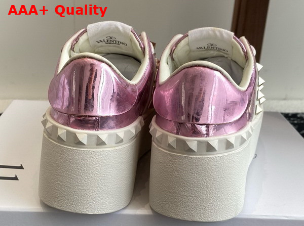 Valentino Garavani Flatform Rockstud Untitled Sneaker in Light Purple Metallic Calfskin Replica