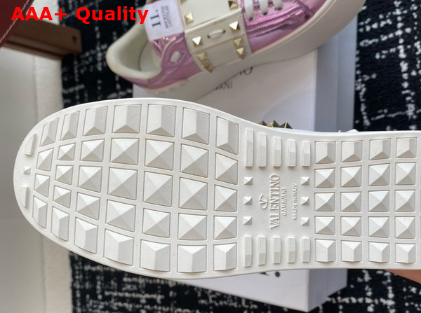 Valentino Garavani Flatform Rockstud Untitled Sneaker in Light Purple Metallic Calfskin Replica