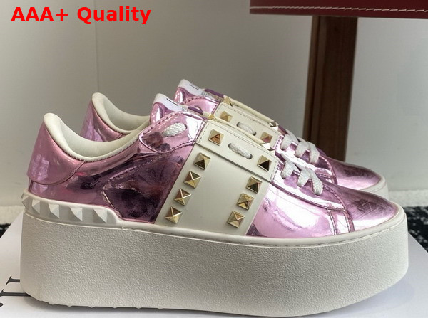 Valentino Garavani Flatform Rockstud Untitled Sneaker in Light Purple Metallic Calfskin Replica