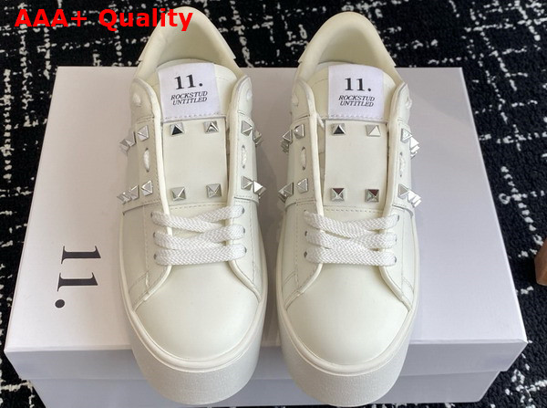 Valentino Garavani Flatform Rockstud Untitled Sneaker in White Calfskin Replica