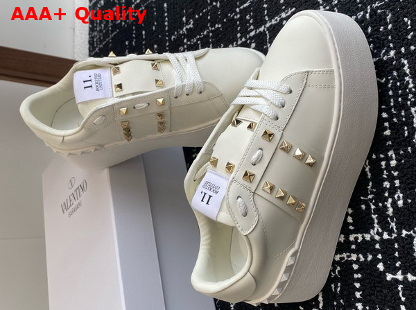 Valentino Garavani Flatform Rockstud Untitled Sneaker in White Calfskin Replica