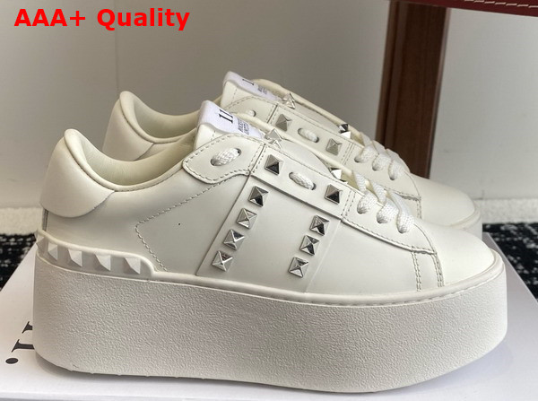 Valentino Garavani Flatform Rockstud Untitled Sneaker in White Calfskin Replica