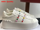 Valentino Garavani Flatform Rockstud Untitled Sneaker in White Calfskin with Multicolor Studs Replica