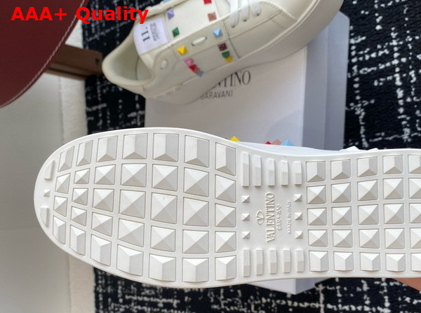 Valentino Garavani Flatform Rockstud Untitled Sneaker in White Calfskin with Multicolor Studs Replica
