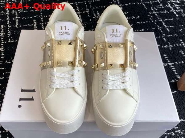 Valentino Garavani Flatform Rockstud Untitled Sneaker in White Calfskin with Stripe Replica