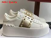 Valentino Garavani Flatform Rockstud Untitled Sneaker in White Calfskin with Stripe Replica
