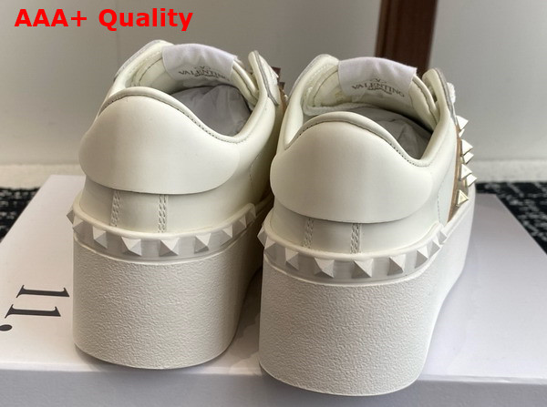 Valentino Garavani Flatform Rockstud Untitled Sneaker in White Calfskin with Stripe Replica