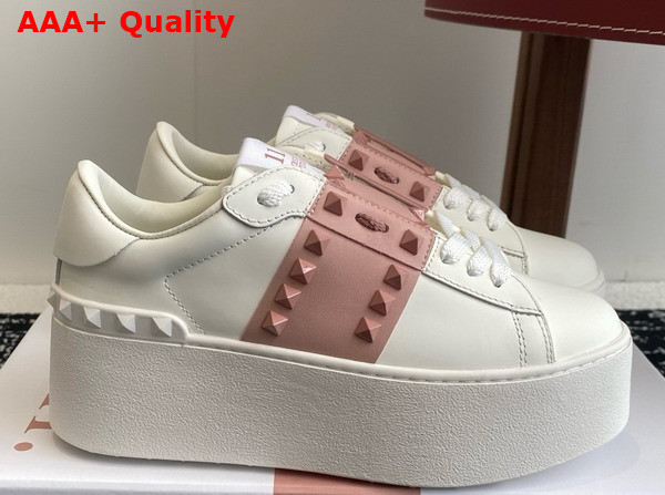 Valentino Garavani Flatform Rockstud Untitled Sneaker in White Calfskin with Stripe Replica
