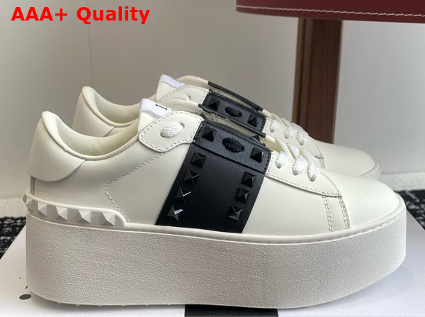 Valentino Garavani Flatform Rockstud Untitled Sneaker in White Calfskin with Stripe Replica