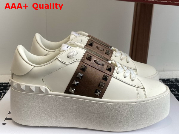 Valentino Garavani Flatform Rockstud Untitled Sneaker in White Calfskin with Stripe Replica