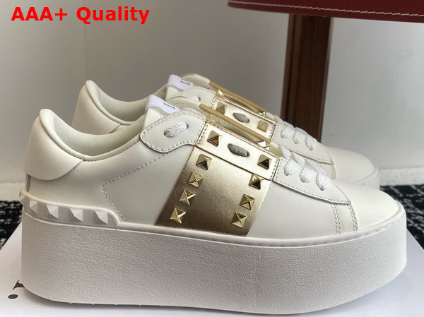 Valentino Garavani Flatform Rockstud Untitled Sneaker in White Calfskin with Stripe Replica